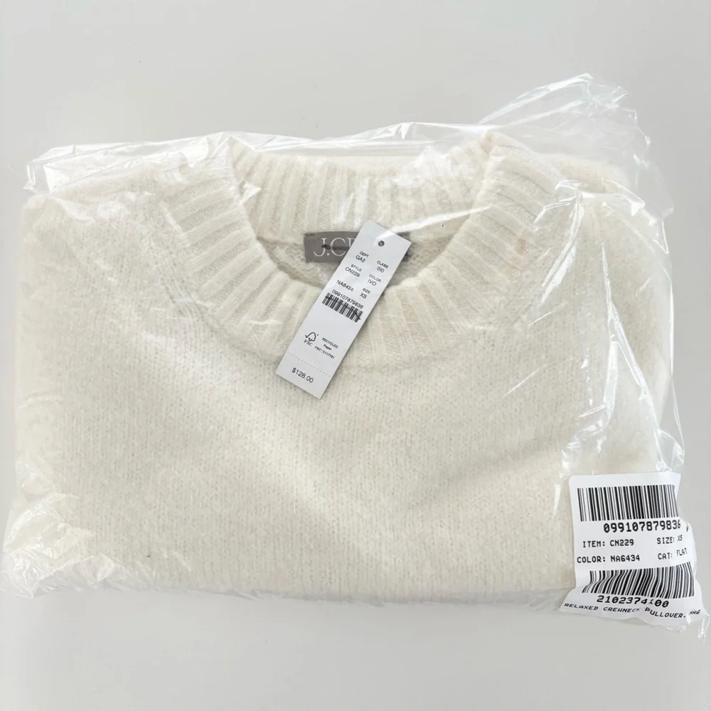 NWT J. Crew Relaxed Crewneck Pullover Sweater Ivory